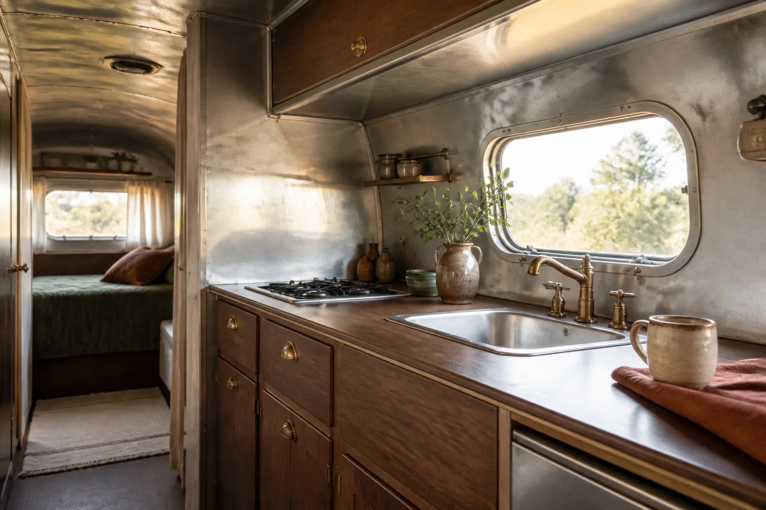 Temporary placeholder representation of an RV kitchenette; not the actual Campcation interior