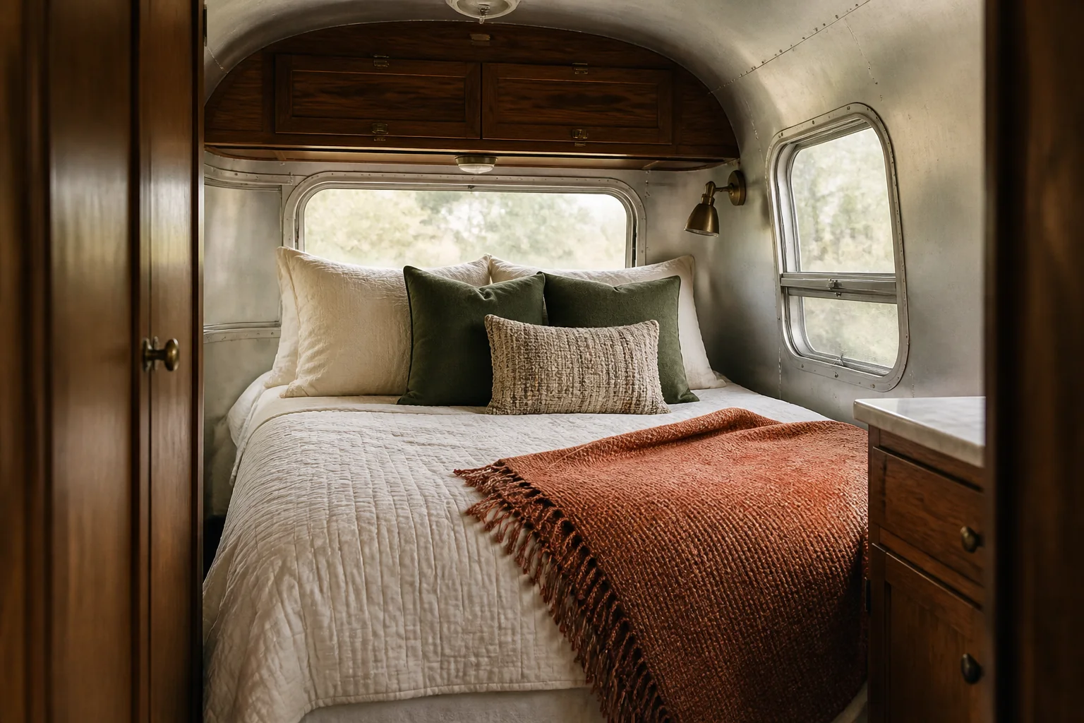 Temporary placeholder representation of an RV sleeping area; not the actual Campcation interior