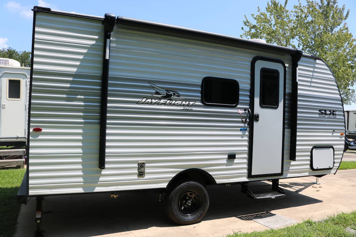 Exterior of the JayCation Jayco travel trailer